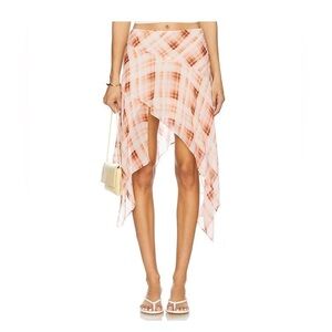 bec + bridge Pink Plaid Asymmetrical Handkerchief-Hem Skirt